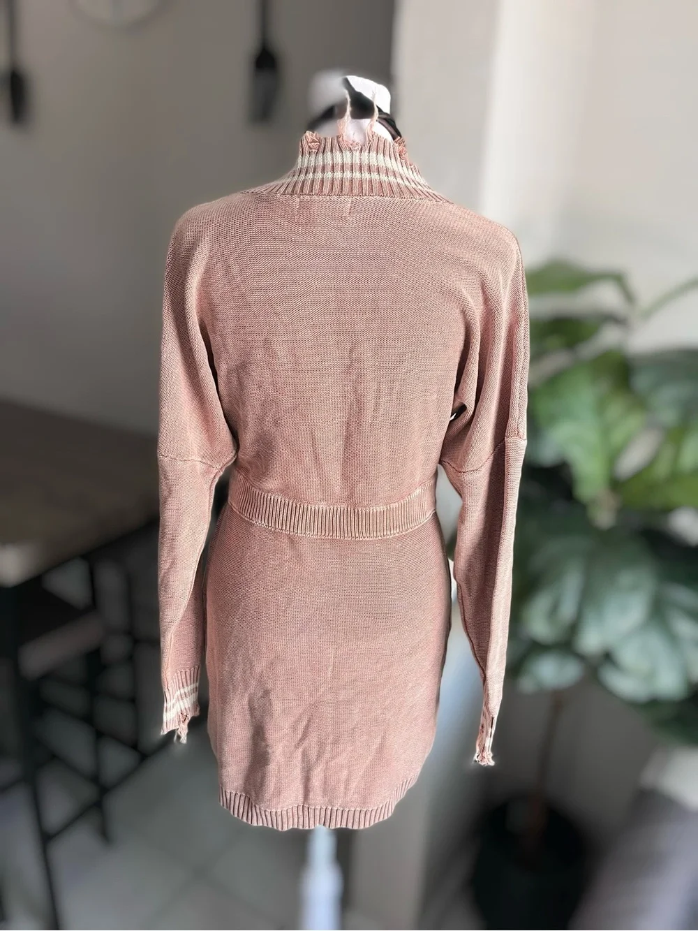 Dusty Rose Knit Wrap-Style Sweater Dress